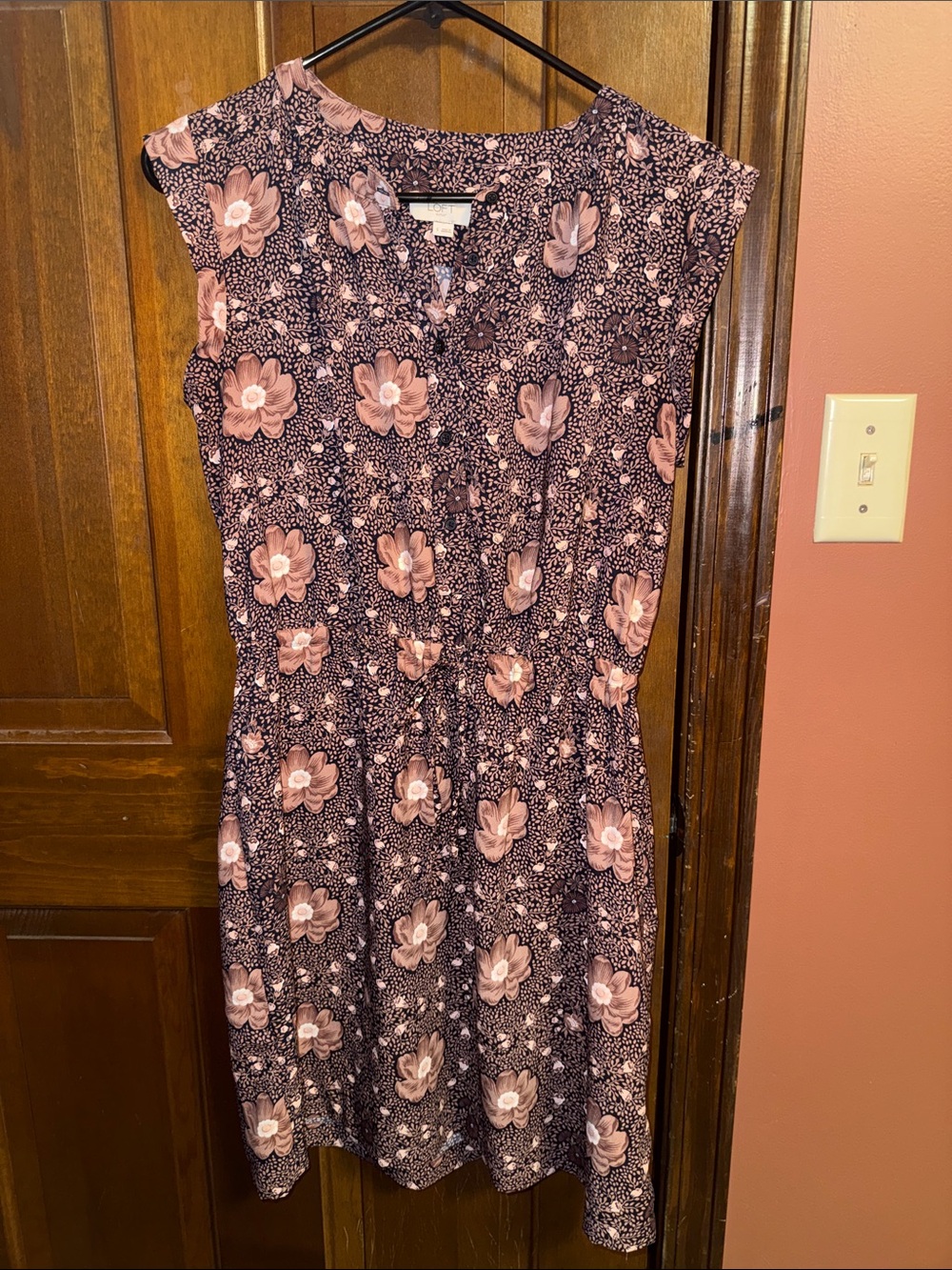 LOFT Floral Cap-Sleeve Mini Dress in Mauve and Navy